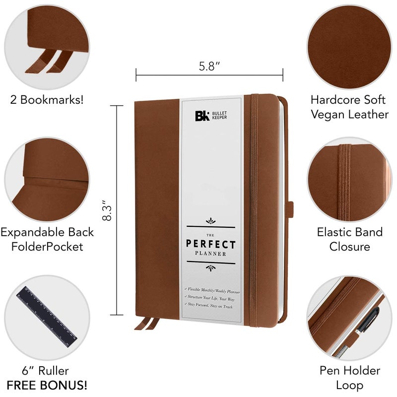 BK UNDATED Yearly Weekly/Monthly Planner 2026-27 Daily Planner Agenda & Personal Organizer to Increase Productivity, Academic Planner w/Sticker Set. A5 (5.8 x 8.3) - Brown Hardcover - Image 2